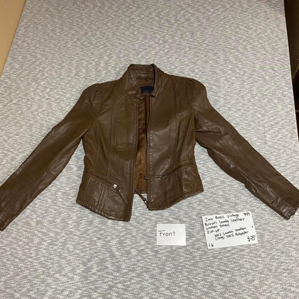 Zara basic vintage Brown Lambs leather jacket women size small. SKU744